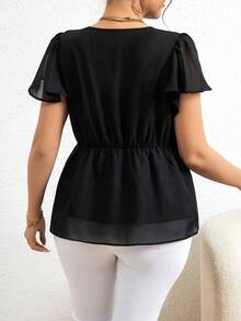 SHEIN Clasi Kích thước lớn Hai lớp Áo sơ mi Với Kim loại Trang trí Eo Khóa Và Ruffle - màu đen - Xem 2