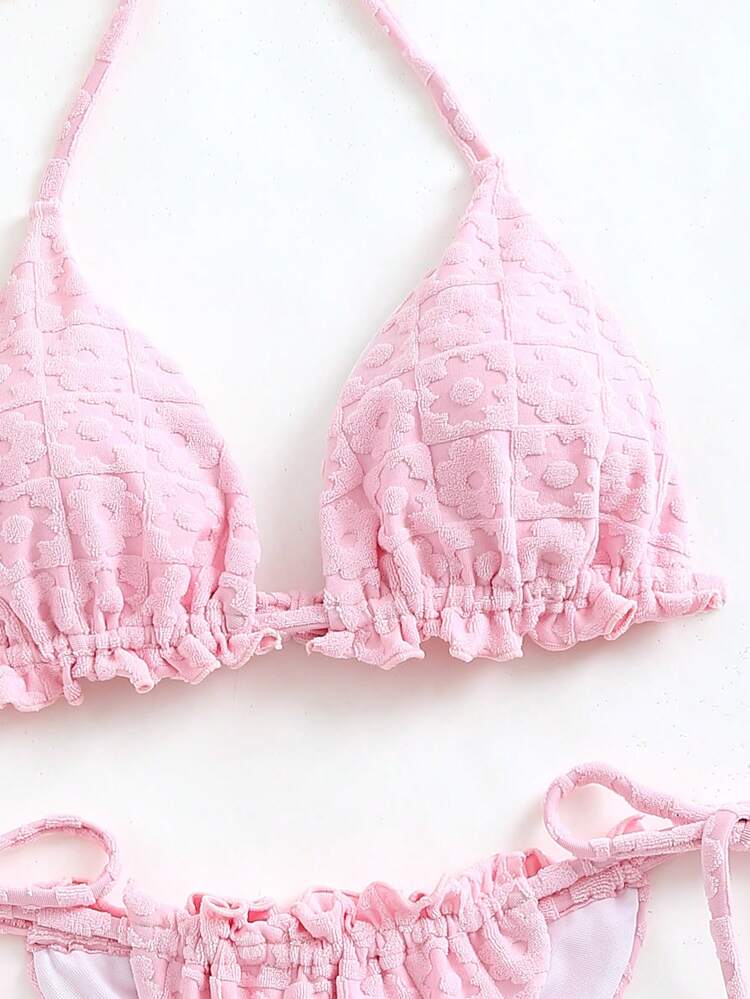 Women's Solid Color Textured Swimwear Set Summer