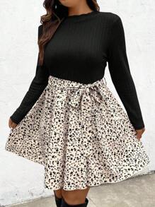 SHEIN Frenchy 女款大尺碼花卉印花束帶連身裙 - 黑色 - 查看 4