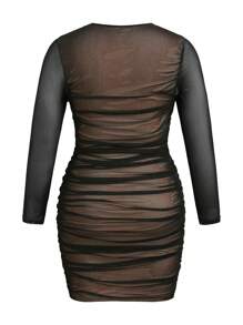 SHEIN Unity Vestido De Cuello Redondo Plisado De Moda De Talla Grande - Albaricoque - Ver 2