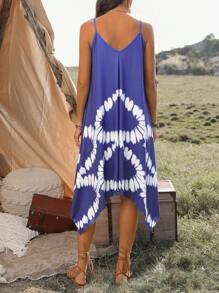SHEIN LUNE Tie-Dye V-Neck Spaghetti Strap Dress - Blue - View 2