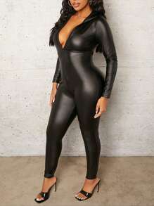 Slaydiva 女性無背連帽緊身衣跳躍裝 - 黑色 - 查看 5