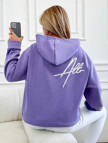 RueChic Của phụ nữ áo có mũ Lông cừu Áo nỉ Với In thư - Màu tím - Xem 5