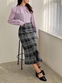 FRIFUL Women's Plaid Fish Tail Skirt - Black - View 4