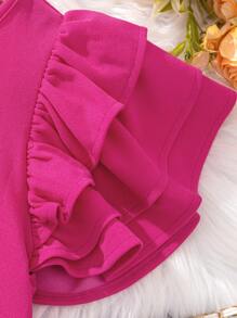 SHEIN Vestido Para Niña Preadolescente Con Cuello Redondo Casual Y Manga Con Capas Para Uso Diario