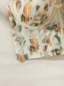 SHEIN Ladies' Tie Dye & Lace Patchwork Bra - Yellow - View 5