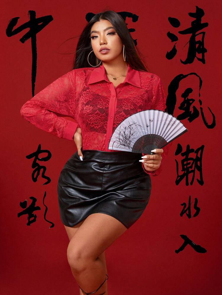 Plus Size Women's Long Sleeve Lace Shirt Fall Cloth For Women