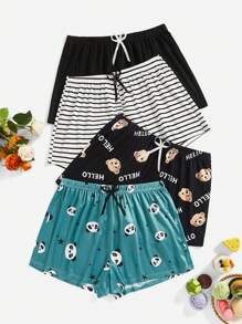 Plus Size Cartoon Printed Pajama Shorts Sleep Shorts With Bow Decoration