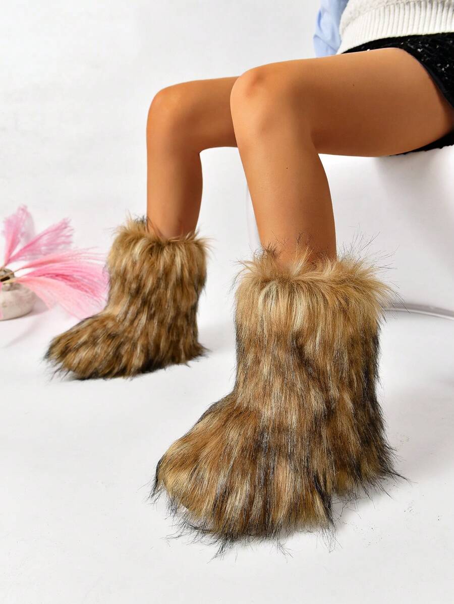 女士时尚保暖内衬户外雪地靴 - 棕色 - 查看 1