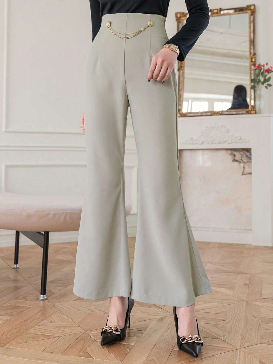 DAZY Của phụ nữ Màu thuần Quần loe Với dây chuyền Đồ trang trí - Màu xanh Bạc hà - Xem 1