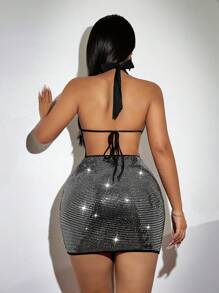 SHEIN SXY Ngày lễ tình nhân Đầm Màu bạc Kim loại Gợi cảm Đầm - Bạc - Xem 1