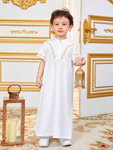 SHEIN Trẻ Con trai Giải trí Đứng cổ áo Ngắn tay Dài Áo sơ mi - trắng - Xem 5