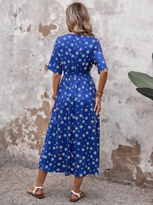 SHEIN LUNE 女性波點印花長夏季連衣裙,適用於工作 - 藍色 - 查看 2