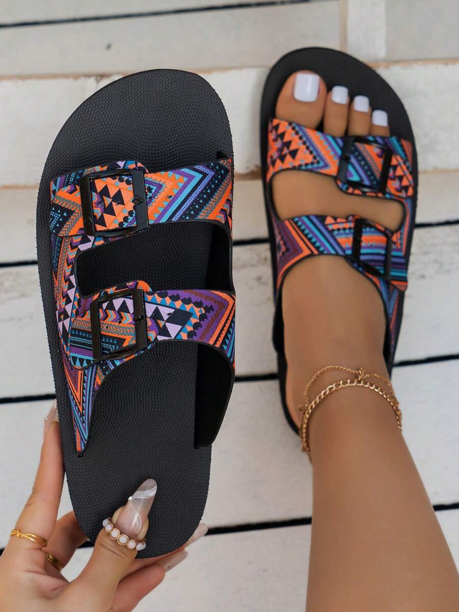 Women'S Flat Sandals Eva Slip-On Slippers With Buckle Strap For Summer Beachwear, Cross-Border Fashion Shoes - Pink - View 1