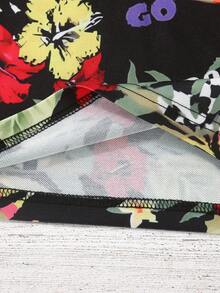 SHEIN 少年童裝熱帶印花網格舒適款polo衫,適合春夏假期穿搭風格 - 黑色 - 查看 5