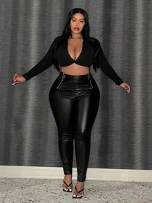 Slaydiva Của phụ nữ Kích thước lớn Chi tiết dây kéo Xà cạp - màu đen - Xem 4