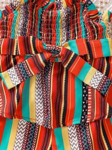 Baby Girl's Elegant Striped Beachwear Shirred Sleeveless Romper - Multicolor - View 4