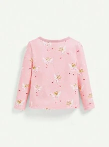 Baby Mädchen kuschelige Pyjama-Set, Cartoon bedruckter farbversetzter Rundhalsausschnitt Pullover-Top mit Fußhose, 4 teile/Set