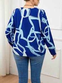 SHEIN Frenchy Kích thước lớn Cổ áo có khía Tay áo dài Áo sơ mi - Màu xanh lam - Xem 2