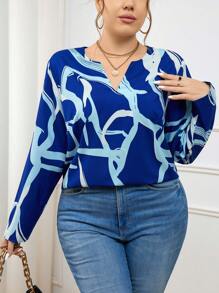 SHEIN Frenchy Kích thước lớn Cổ áo có khía Tay áo dài Áo sơ mi - Màu xanh lam - Xem 5