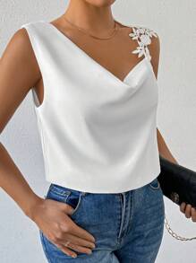 Pariaura Blusa sin mangas con cuello drapeado y top de un solo hombro para mujer - Blanco - Ver 6