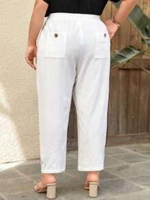 SHEIN LUNE Pantalon Taille Plus Pour Femme, Uni Avec Ceinture À Cordon De Serrage Et Jambe Conique