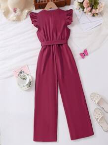 Tween Girls' Short Cap Sleeve Round Neck Jumpsuit - Rose Red - View 2