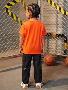 SHEIN Explorewe Young Boy Cartoon & Letter Printed Short Sleeve T-Shirt And Pants Set - Multicolor - View 2