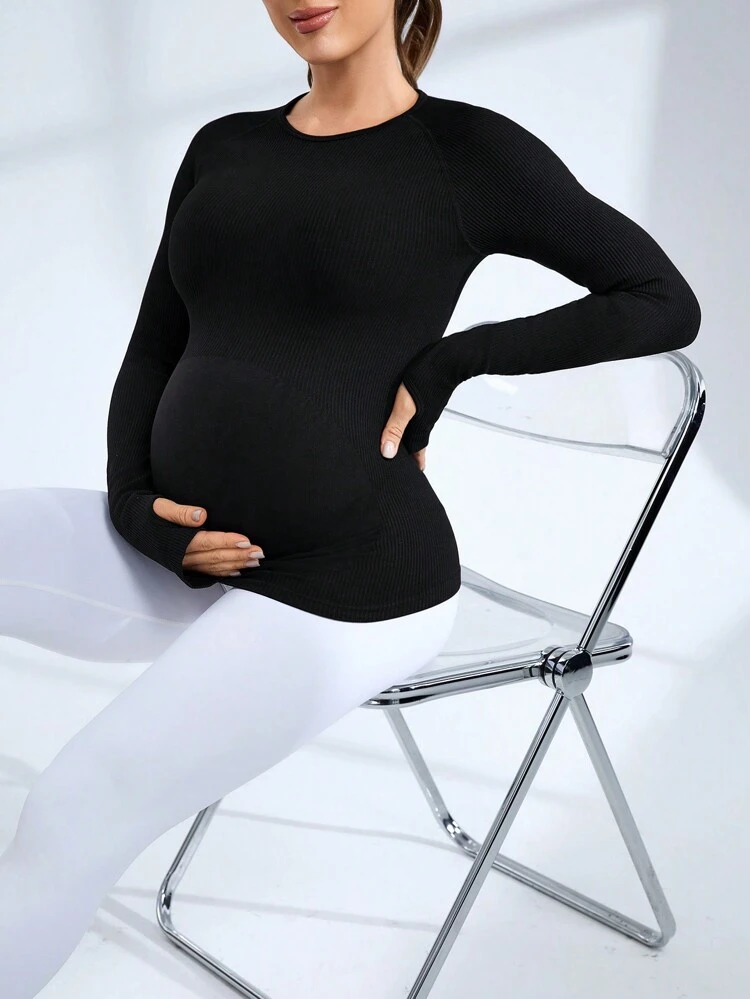 Maternity Round Neck Long Sleeve T-Shirt