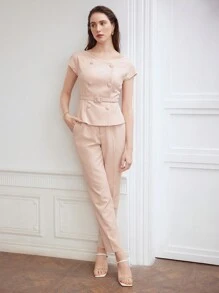 MOTF PREMIUM 女裝編織雙排扣腰帶襯衫