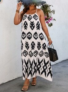 Breezaya Plus Size Women's Pattern Printed Cami Dress - Black - View 1