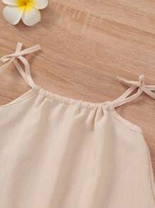 SHEIN Vintaside Kids 夏日年輕女孩的簡單休閒無袖細肩帶蝴蝶結設計寬鬆a字裙 - 彩色 - 查看 3