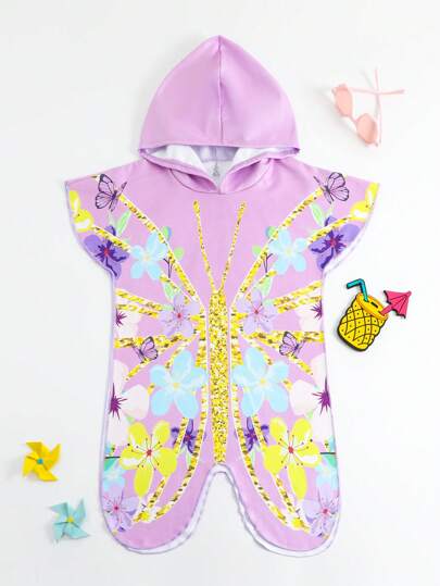 女童花卉印花連帽衫