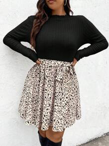 SHEIN Frenchy 女款大尺碼花卉印花束帶連身裙 - 黑色 - 查看 5