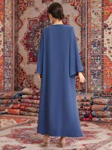 Al Najma Women's Patchwork Embroidery Dress With Notched Collar Kaftan Jalabiya Dress - Blue - View 2