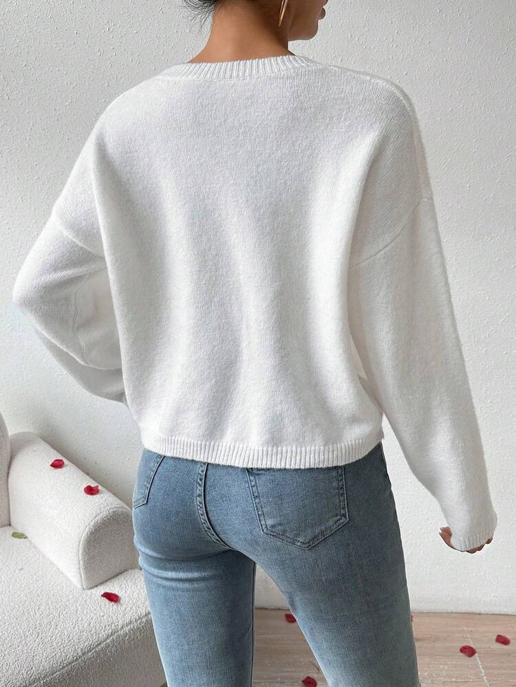Letter Printed Long Sleeve Casual Knit Pullover Fall Winter Sweater