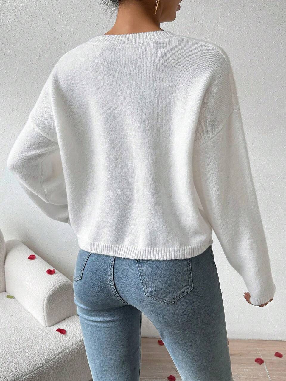 Letter Printed Long Sleeve Casual Knit Pullover Fall Winter Sweater