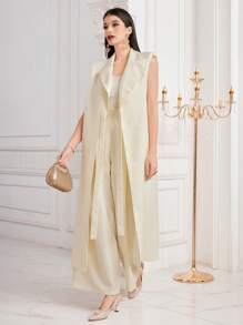 Modelyn Của phụ nữ Cổ áo không bâu Độn vai Áo vest Áo khoác - Màu be - Xem 3