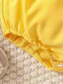 Baby Girls' Duck Printed Ruffle Strap Bodysuit & Hat Set, Comfortable, Fashionable, Fun, Casual, Spring/Summer - Yellow - View 4