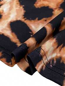 Women'S Stylish Leopard Print Dress With Deep U-Neckline And Sleeveless Design - Black - View 4