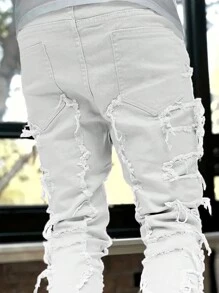 Tween Boy Creative Fringed Denim Jeans - White - View 5