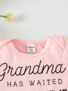 Baby Girl Cute & Fun Letter Print Pink Bodysuit For Spring/Summer - Pink - View 4