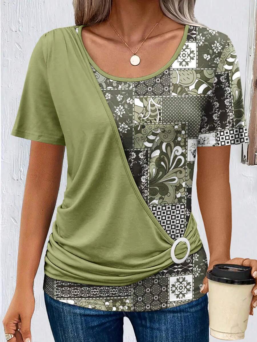 EMERY ROSE Áo thun cổ tròn tay ngắn họa tiết áo thun nữ - Nhiều màu - Xem 1