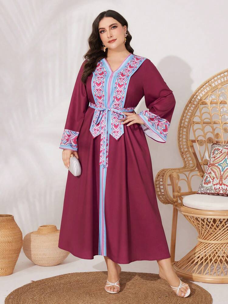 Women's Plus Size Geometric Pattern Waist Belt, Arabic Attire