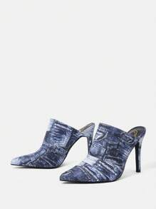 Women'S Fashion High Heel Mules - Black - View 4