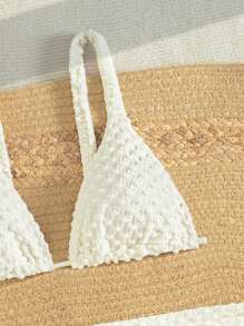 SHEIN Swim Women's Solid Texture Divided Bikini Set, 3pcs/Set Summer Beach