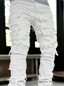 Tween Boy Creative Fringed Denim Jeans - White - View 3