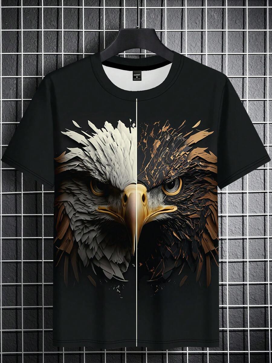 Manfinity LEGND 男士老鷹印花t恤 - 黑色 - 查看 1