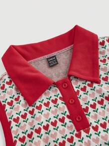 SHEIN MOD Women'S Floral Printed Button Closure Semi-Placket Bodycon Dress,Valentine Outfits - Red - View 3