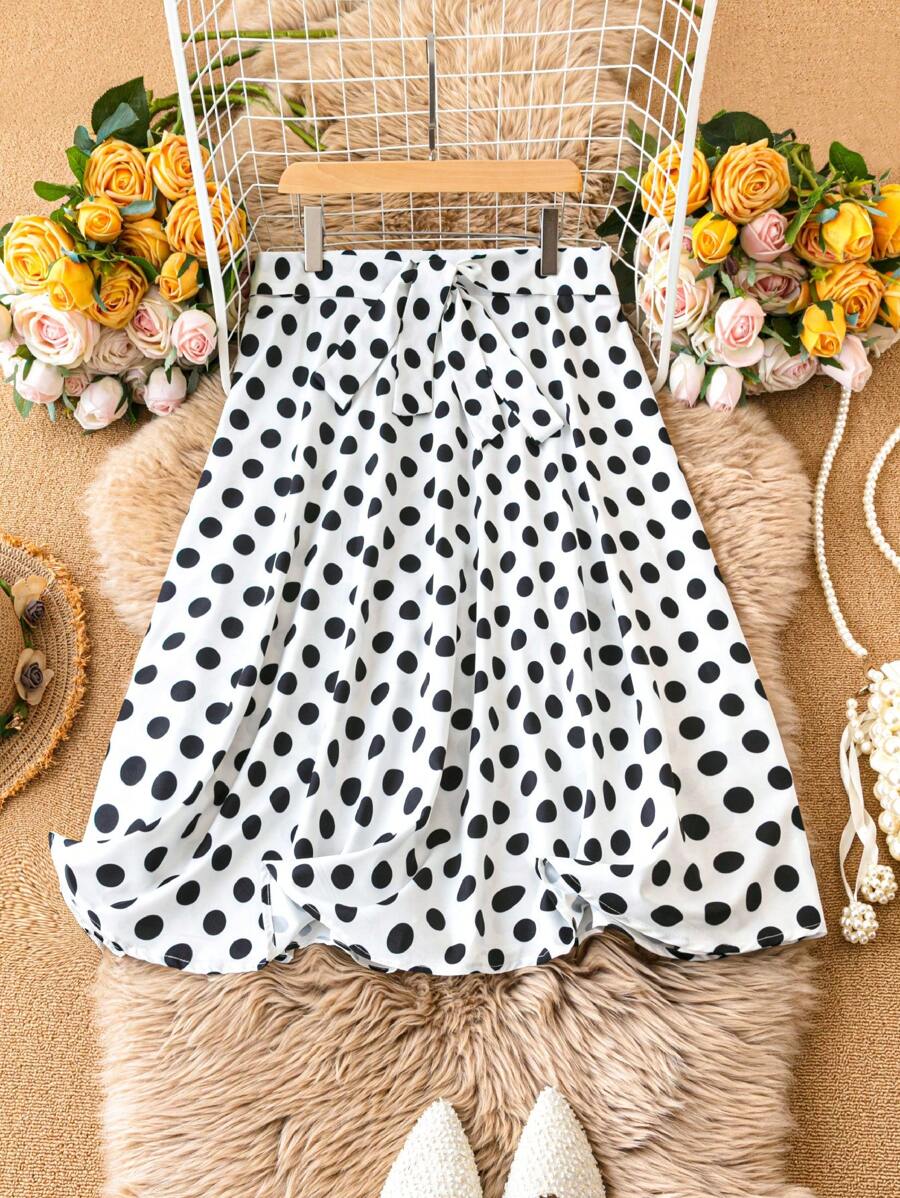EMERY ROSE Kích thước lớn Của phụ nữ Chấm bi In Váy - Đen và trắng - Xem 1
